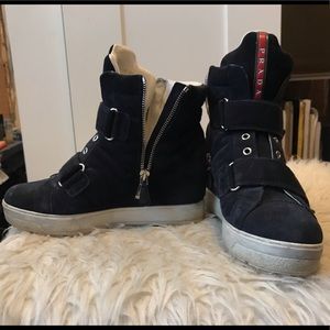 Prada Hight Top Heeled Trainer Sneakers in blue